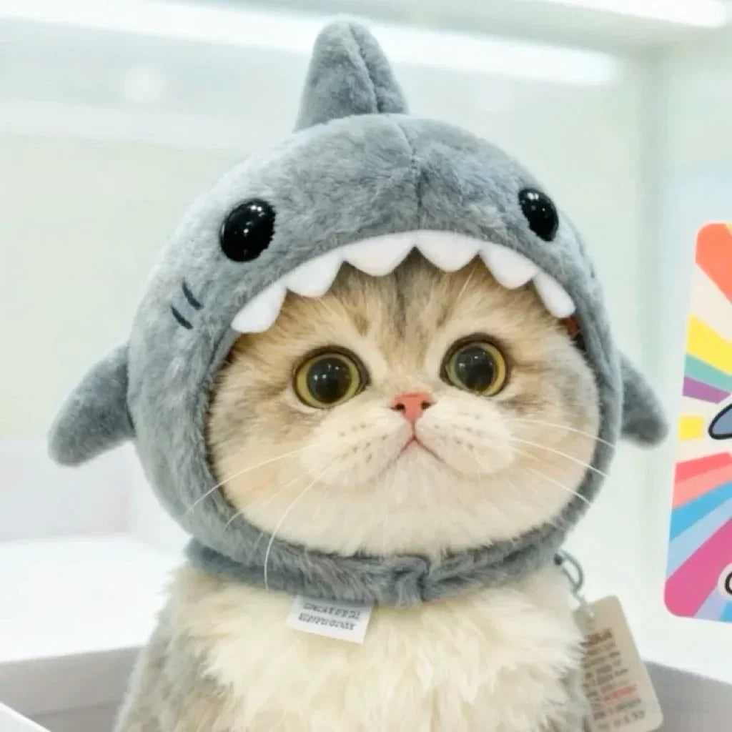 【Hot】Funny Cat Shark Headpiece Adjustable Warm Soft Pet Hat Cute Cartoon Christmas Party Cosplay Photo Prop
