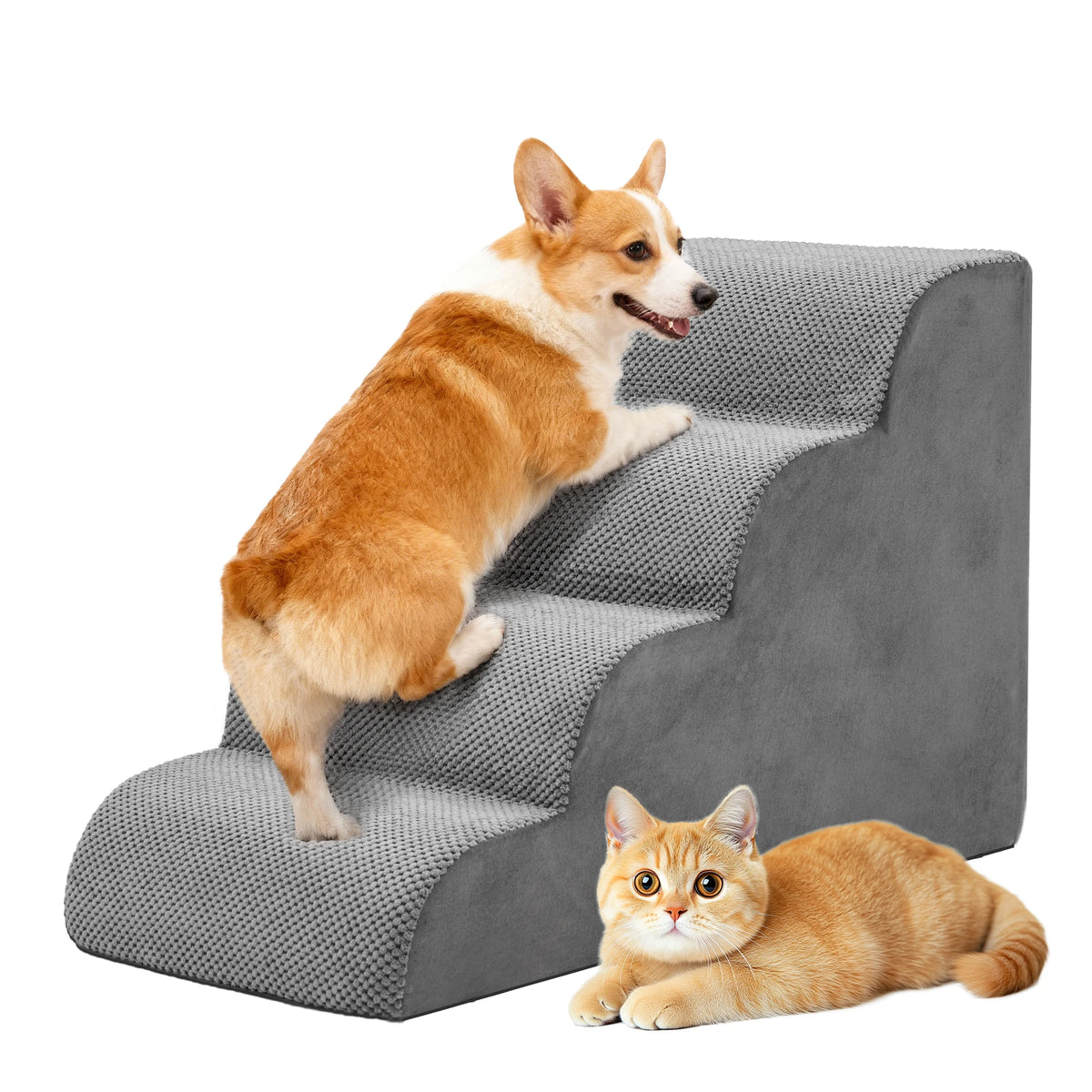 Curved Foam Dog Stairs With Non Slip Ramp For Pets