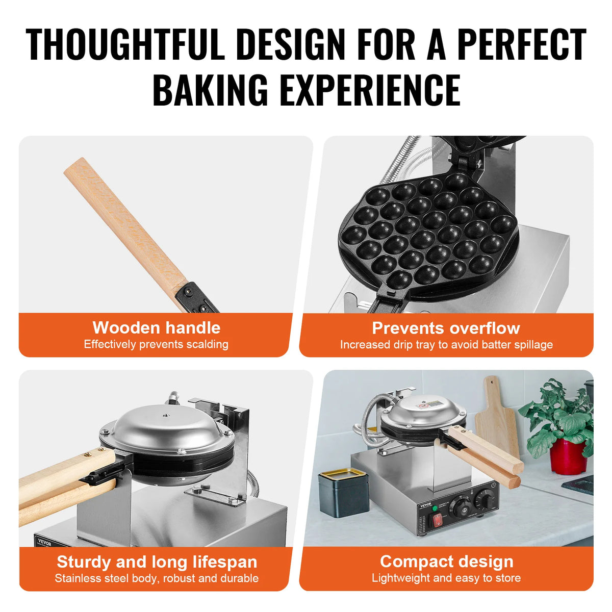 SucceBuy Commercial Rotating Bubble Waffle Maker With Dual Pans