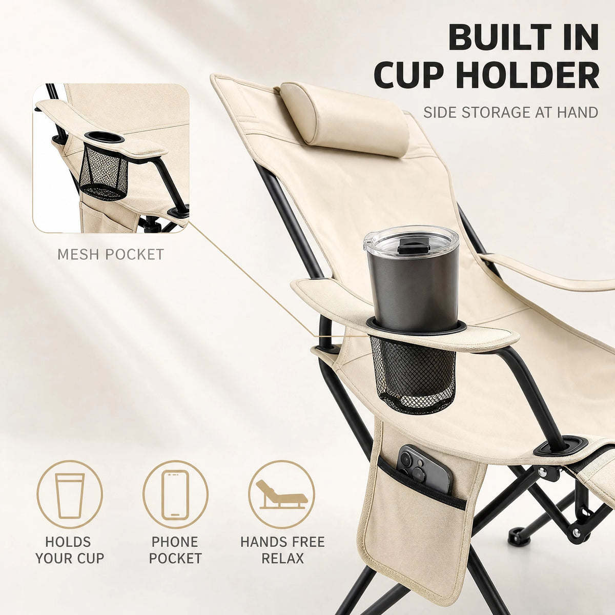 PAKICETUS Adjustable Reclining Lounge Chair With Pillow And Cup Holder