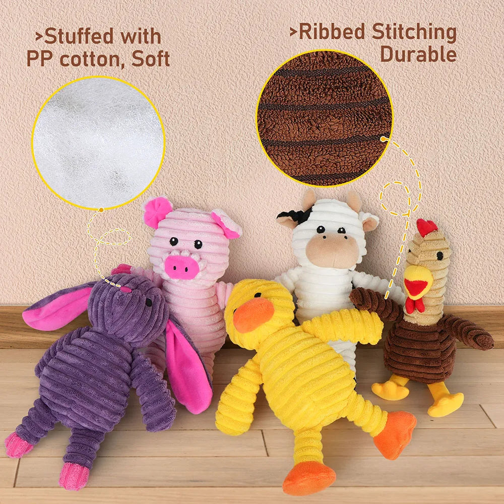 Five Pack Plush Squeaky Dog Toys Animal Assortment for Puppies and Dogs