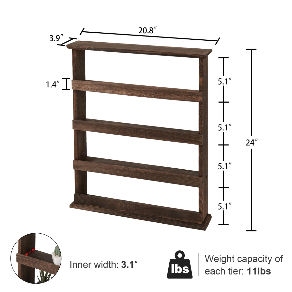 Wooden Wall Mounted Spice Rack With Four Tier Storage