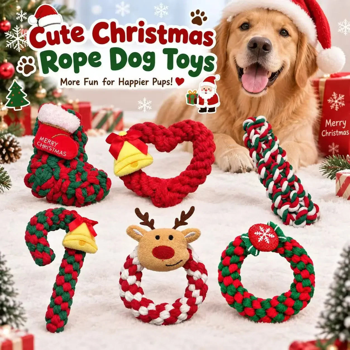 Christmas Dog Rope Toy for Chewing and Interactive Play