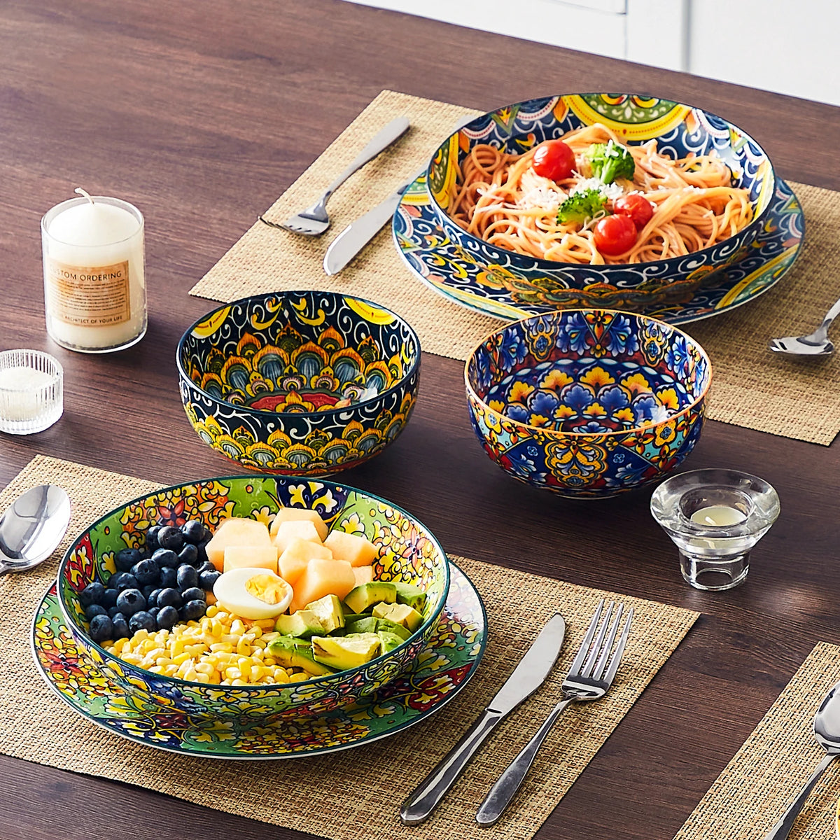 MALACASA Floral Ceramic Pasta Bowls for Soup and Cereal