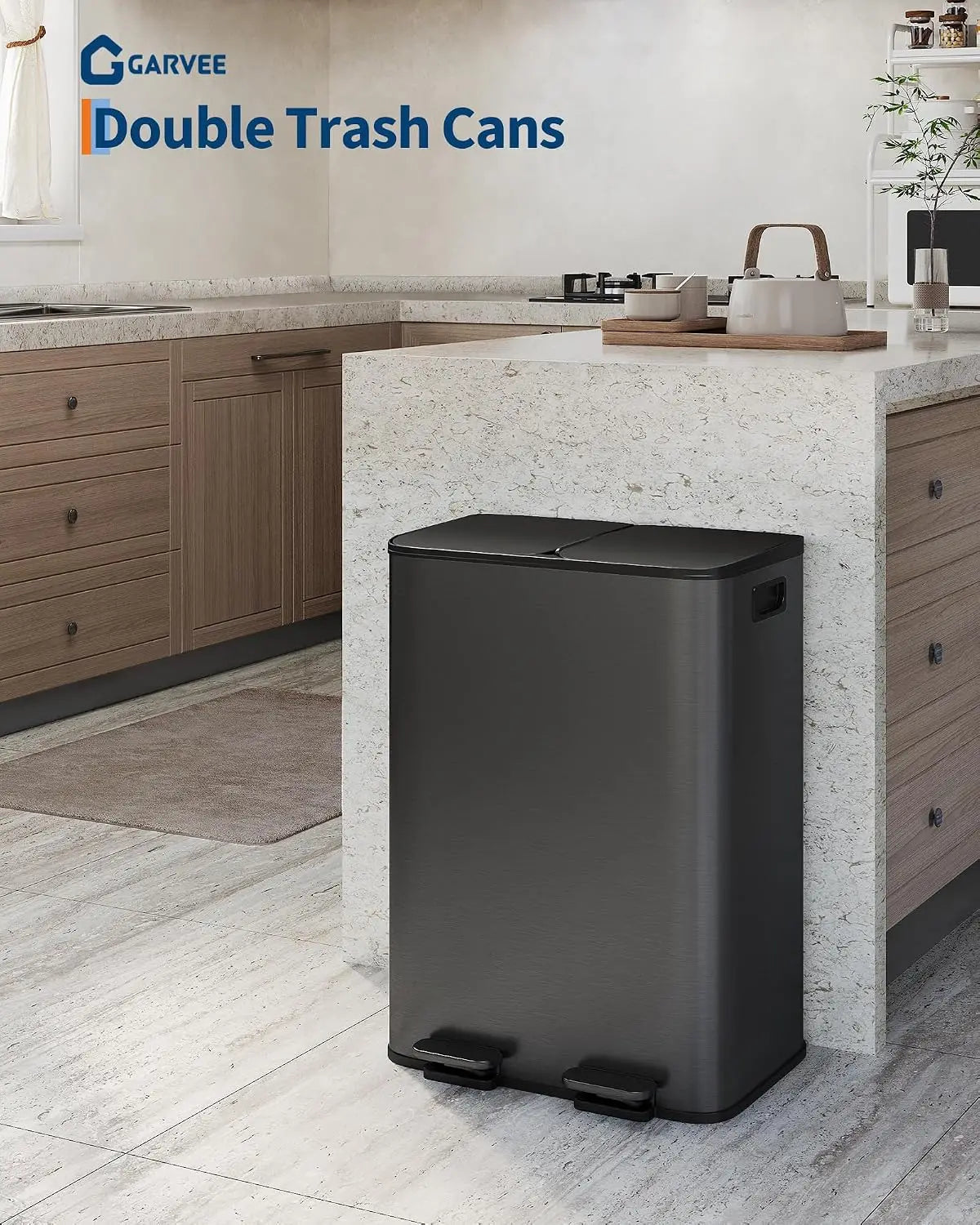 Garvee Dual Compartment Stainless Steel Pedal Kitchen Trash Can
