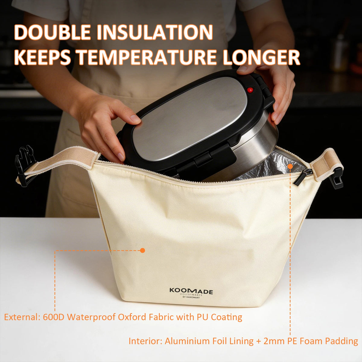 HANSMART Insulated Stainless Steel Leakproof Bento Lunch Box With Bag