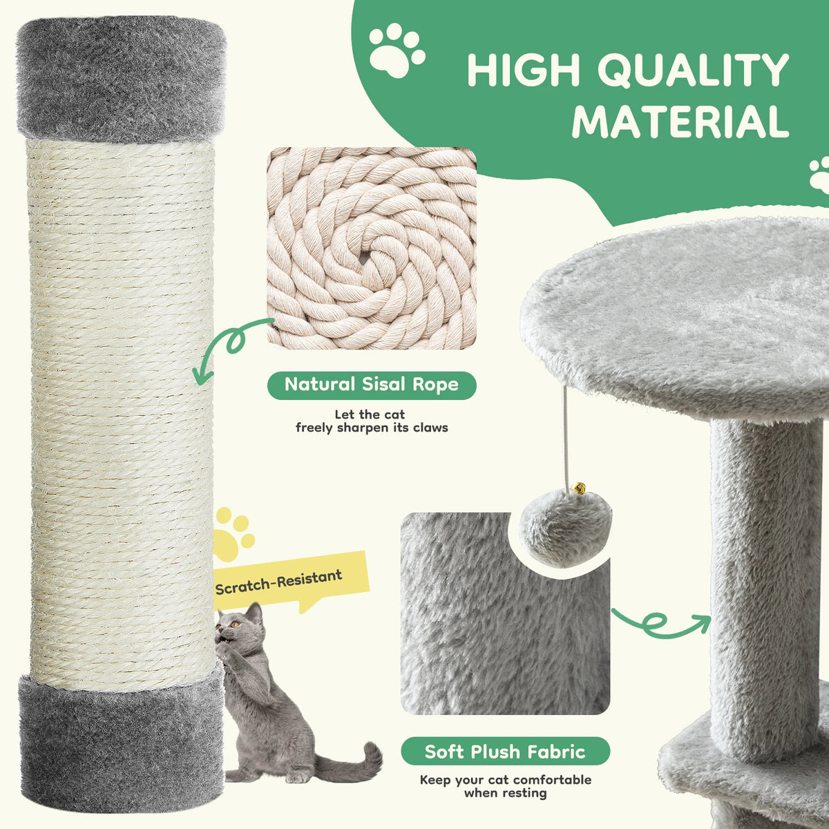 JHK Multi-Level Cat Tree With Sisal Posts And Cat House