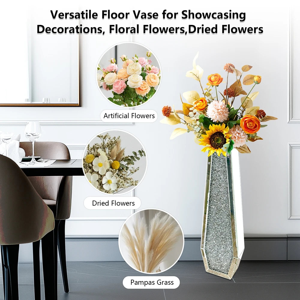 Luxury Modern Crushed Diamond Mirrored Floor Flower Vase
