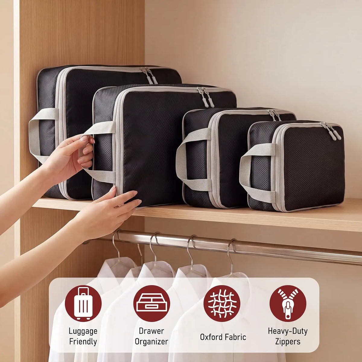 Travel Compression Packing Cubes Set for Space Saving Luggage Organization