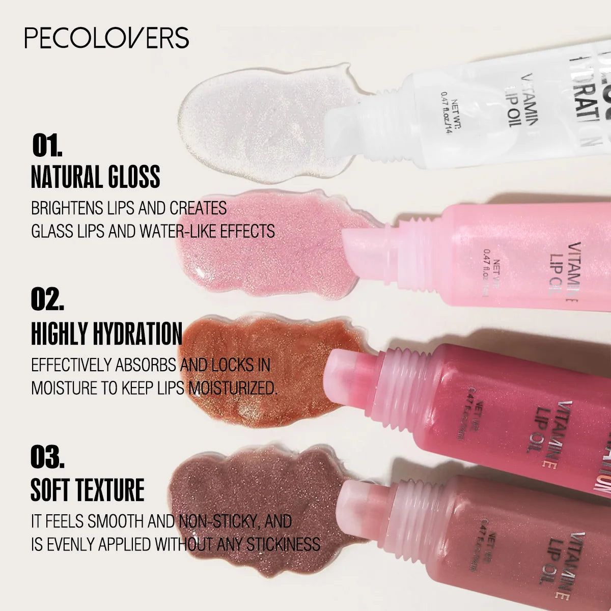 Moisturizing Lip Oil Gloss Kit With Non Sticky Translucent Shine