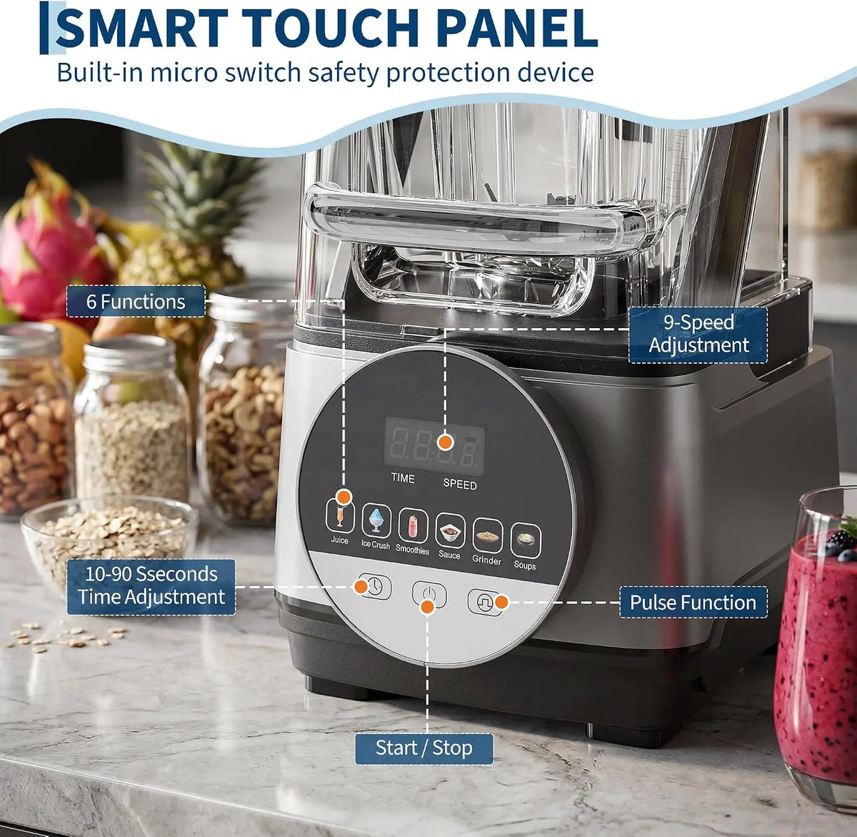 Tacleekii Commercial Blender With Smart Touch Controls And Multiple Functions