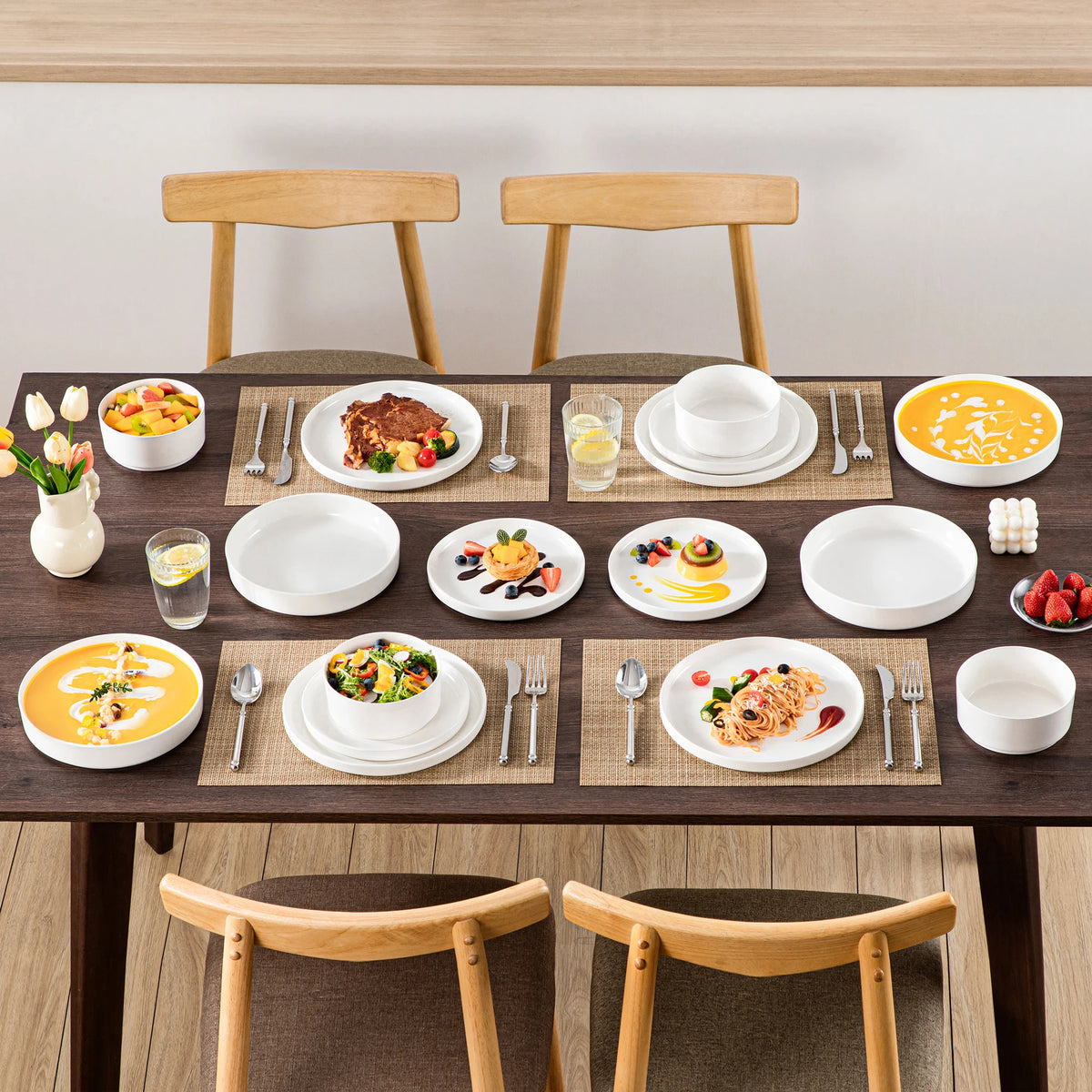 MALACASA Ceramic Dinnerware Set With Plates, Bowls And Soup Dishes
