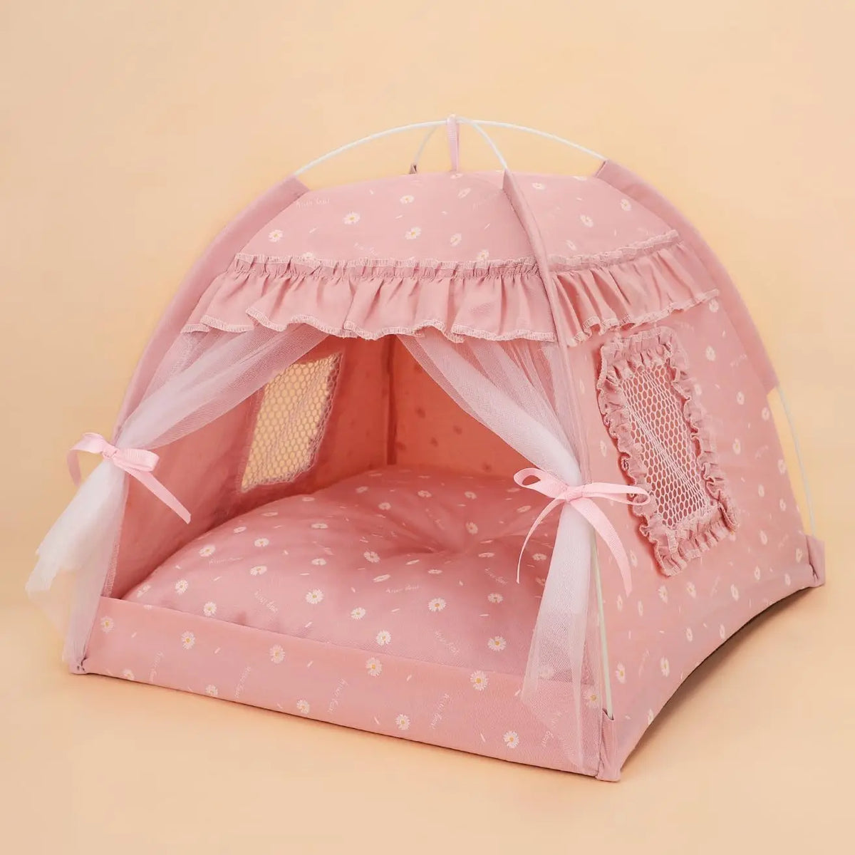 Breathable Mesh Cat Bed Tent With Removable Plush Cushion
