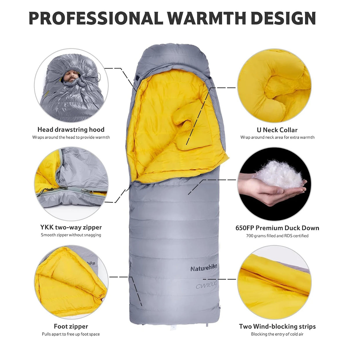 Naturehike Ultralight Duck Down Four Season Sleeping Bag for Camping