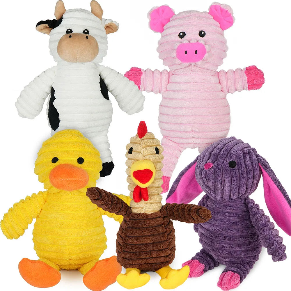 Five Pack Plush Squeaky Dog Toys Animal Assortment for Puppies and Dogs