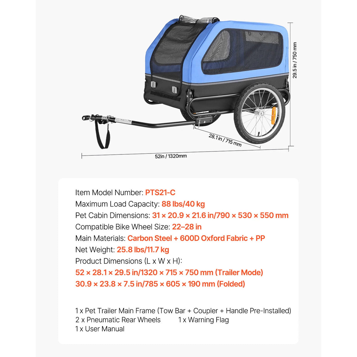 SucceBuy Dog Bike Trailer Pet Carrier With Quick Release Coupler