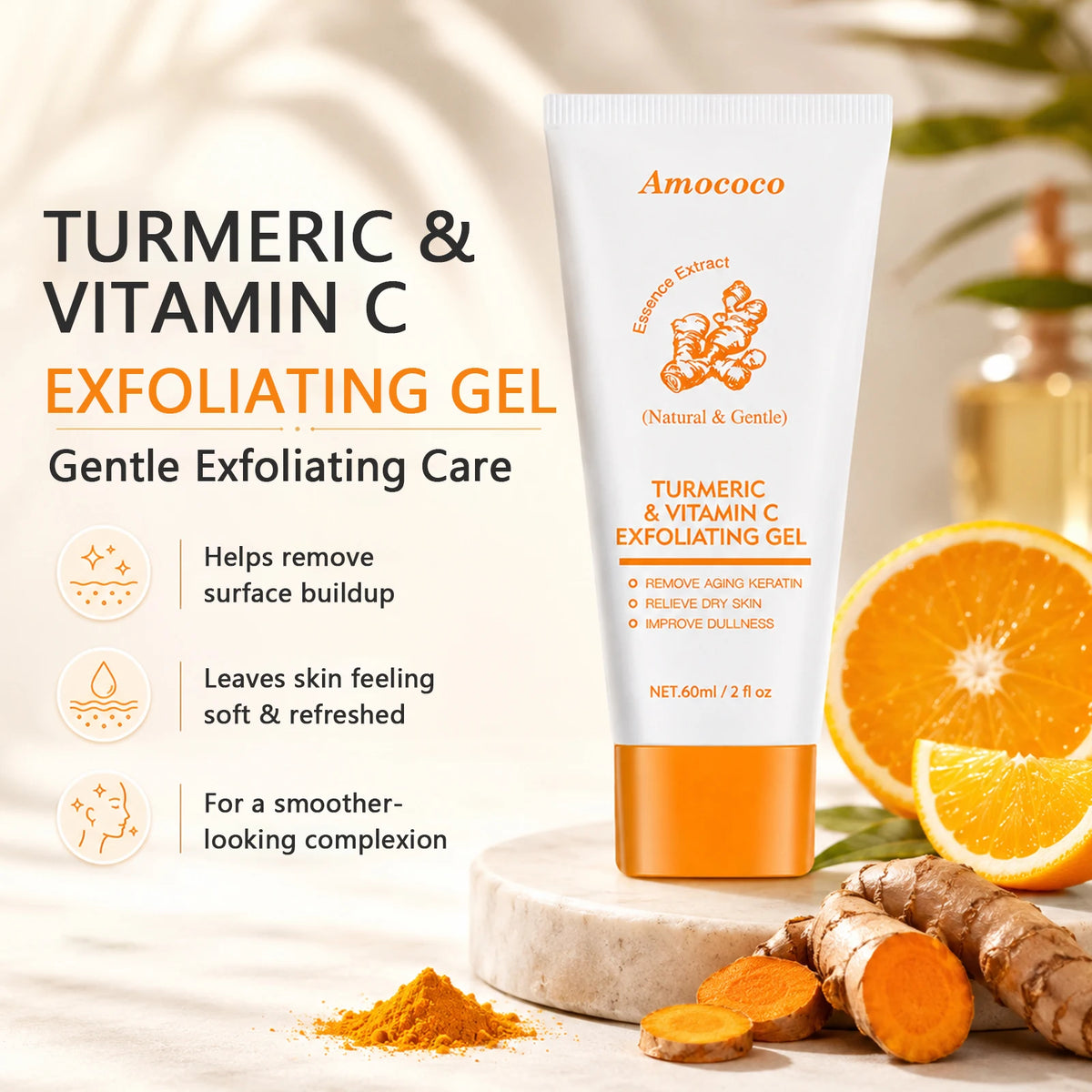 AMOCOCO Turmeric Vitamin C Exfoliating Gel for Smooth Radiant Skin
