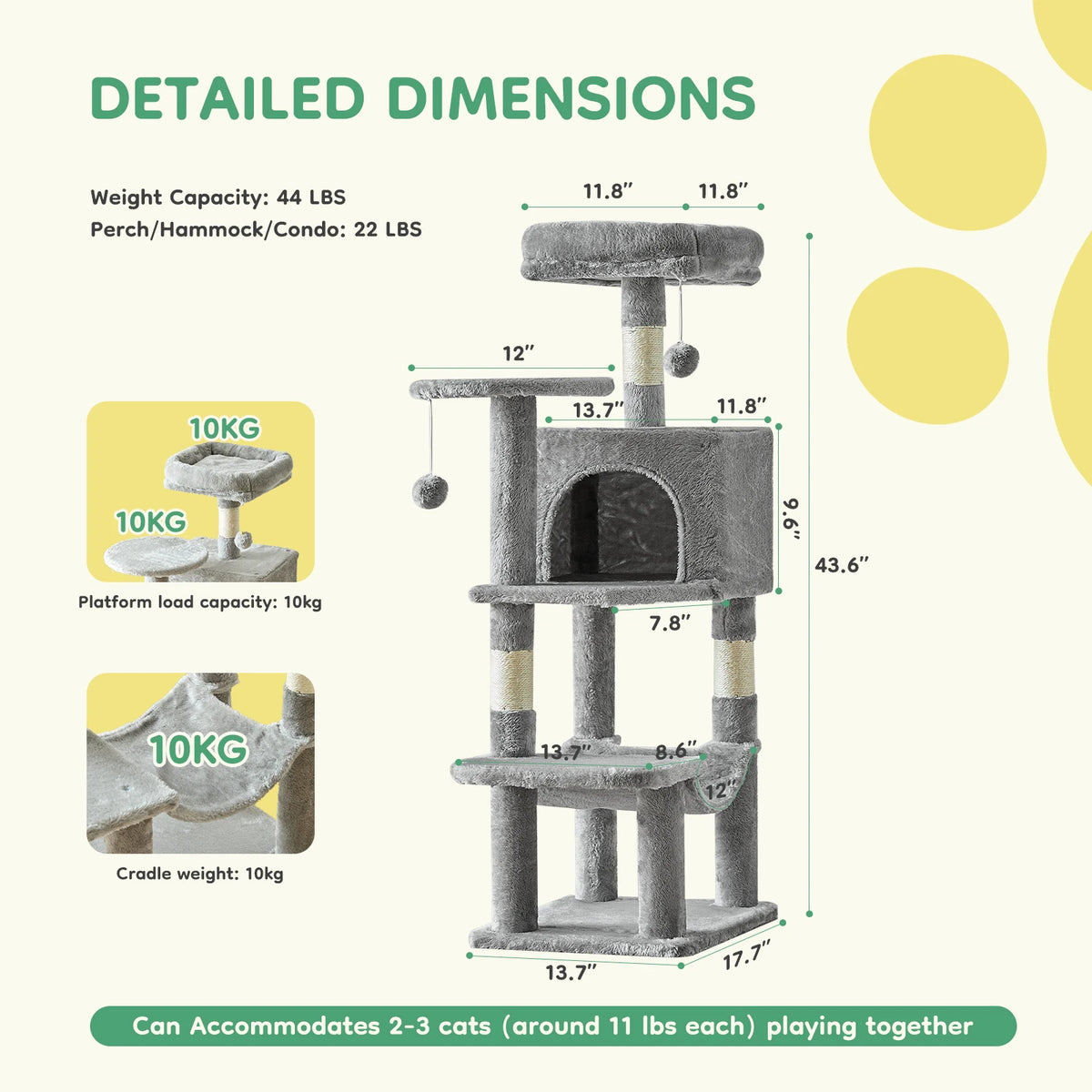 JHK Multi-Level Cat Tree With Sisal Posts And Cat House