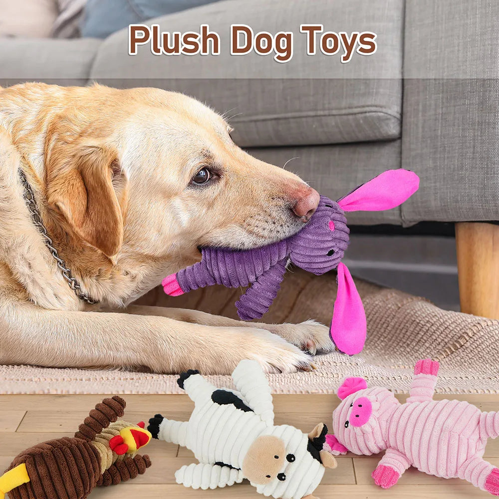 Five Pack Plush Squeaky Dog Toys Animal Assortment for Puppies and Dogs