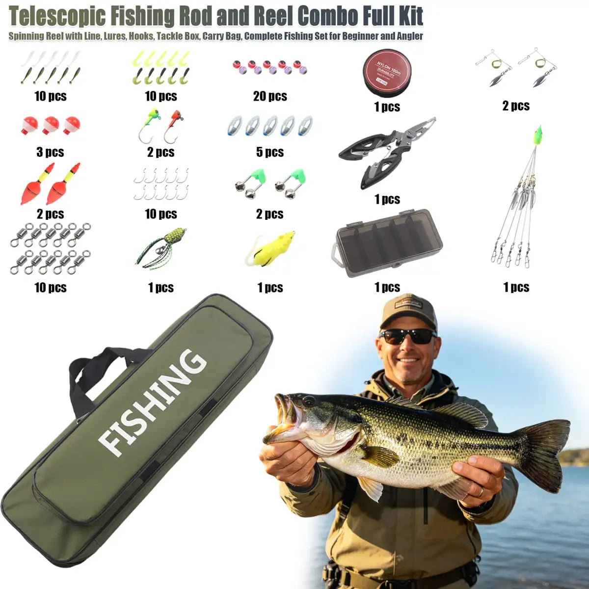 Telescopic Fishing Rod And Reel Combo Kit With Tackle Gear