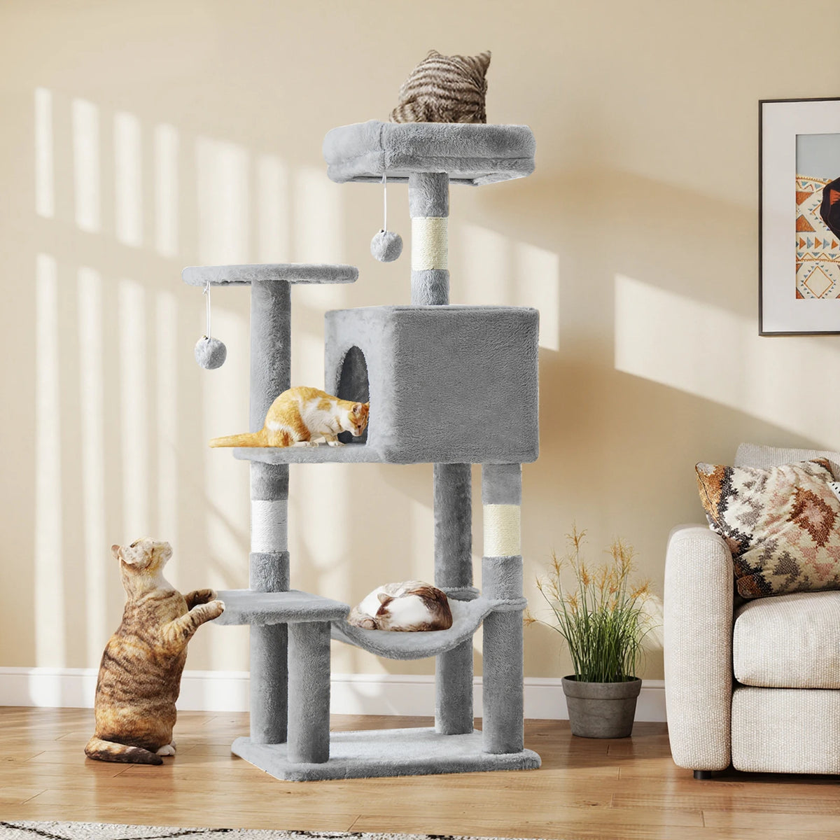 JHK Multi-Level Cat Tree With Sisal Posts And Cat House