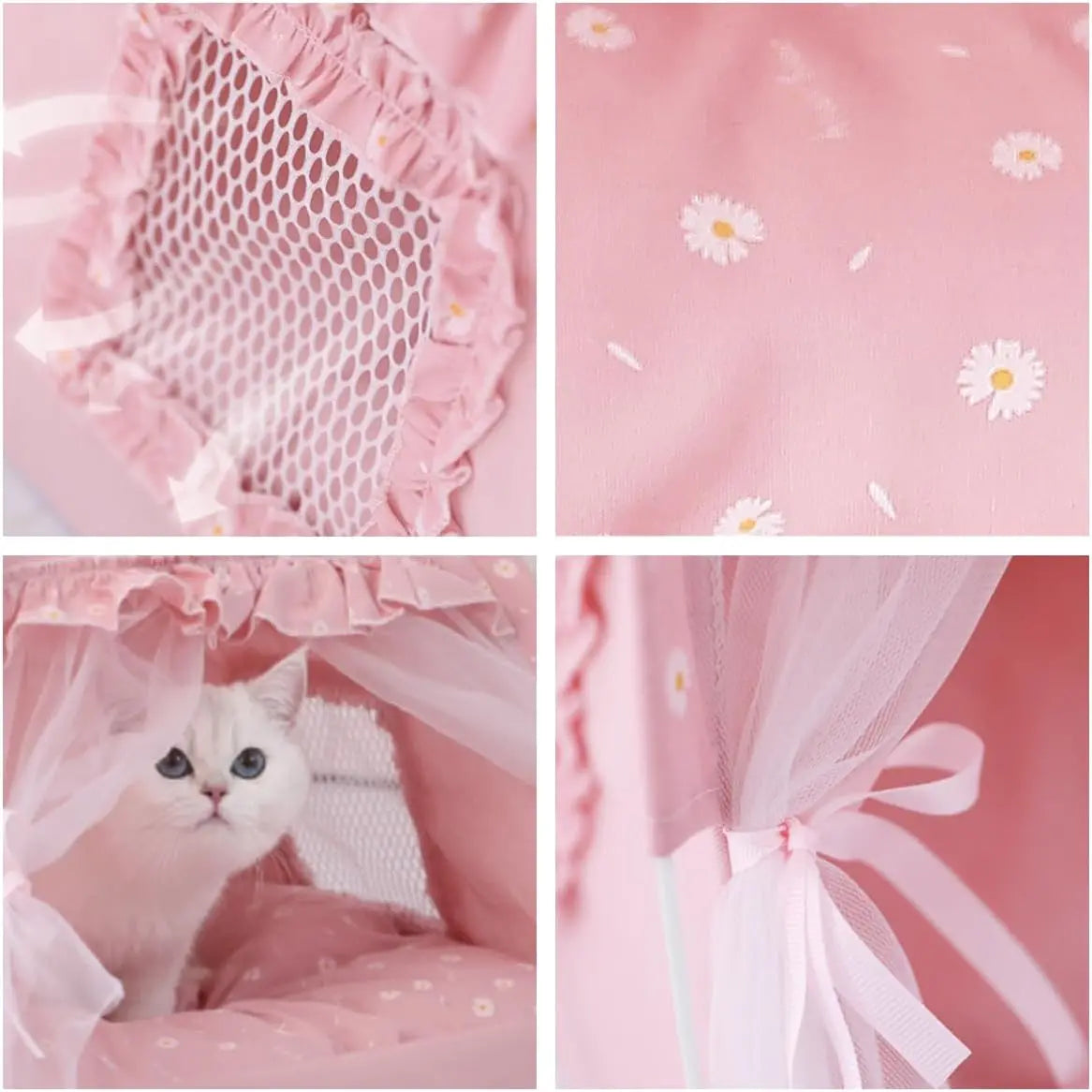 Breathable Mesh Cat Bed Tent With Removable Plush Cushion