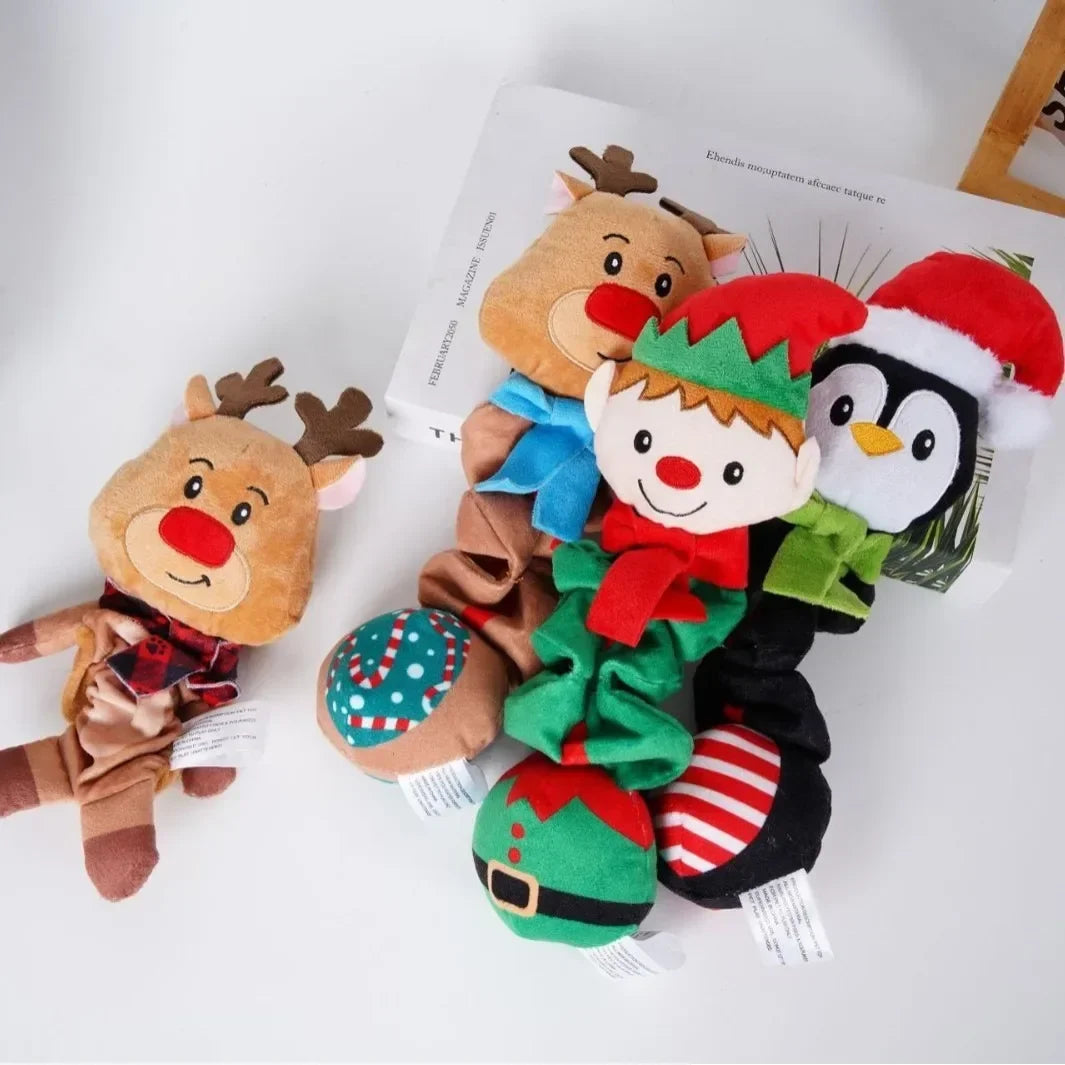 Christmas Squeaky Dog Toy With Cute Reindeer And Penguin Designs