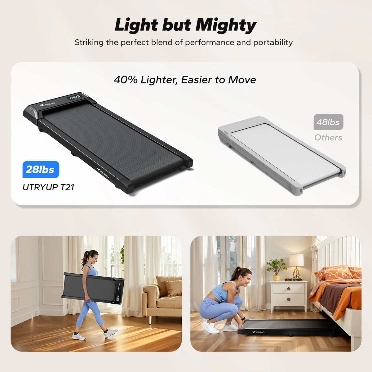 MERACH Under Desk Walking Pad Portable Treadmill With Remote Control