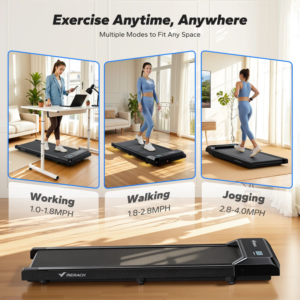 MERACH Under Desk Walking Pad Portable Treadmill With Remote Control