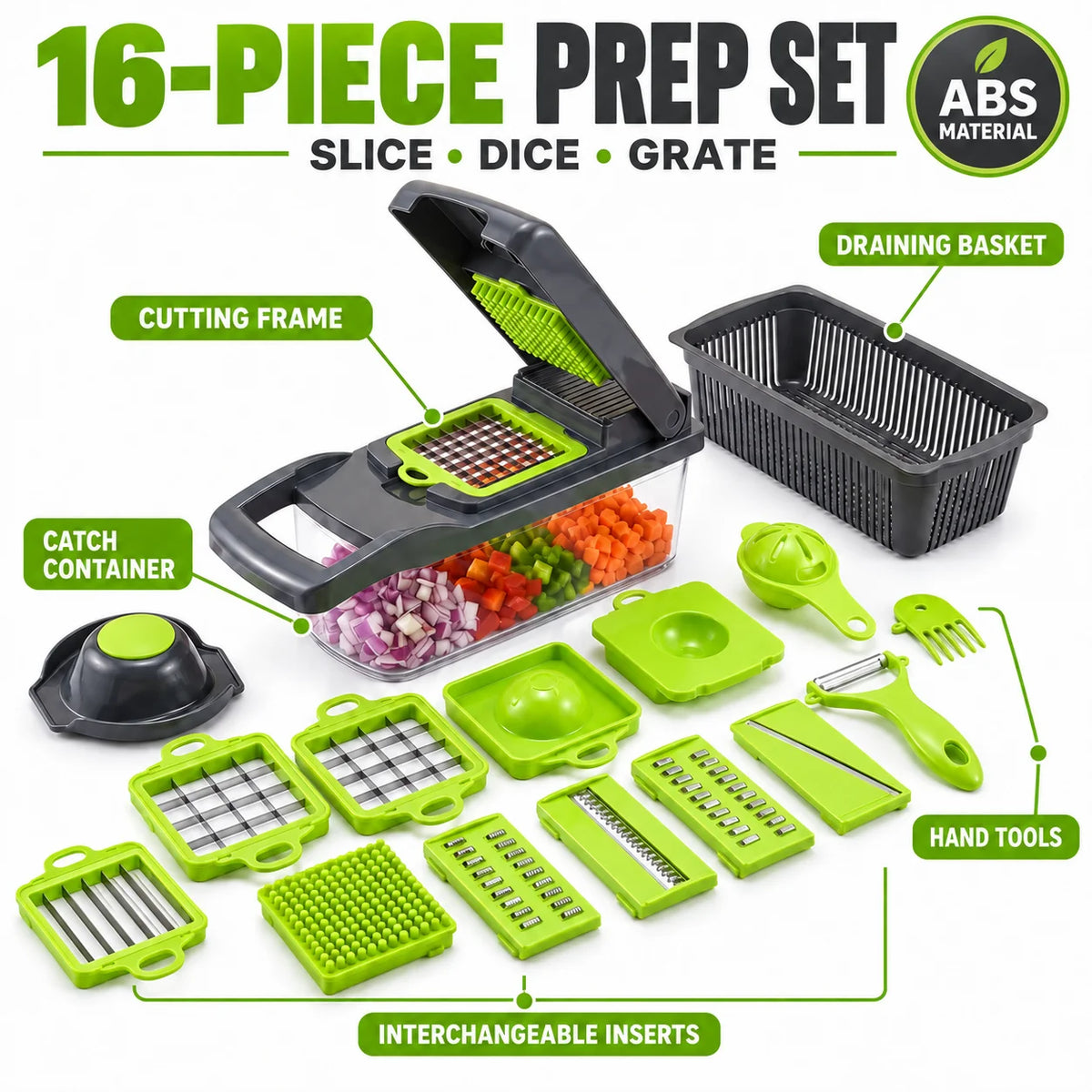 Multifunctional Vegetable Chopper With 7 Interchangeable Blades And Container