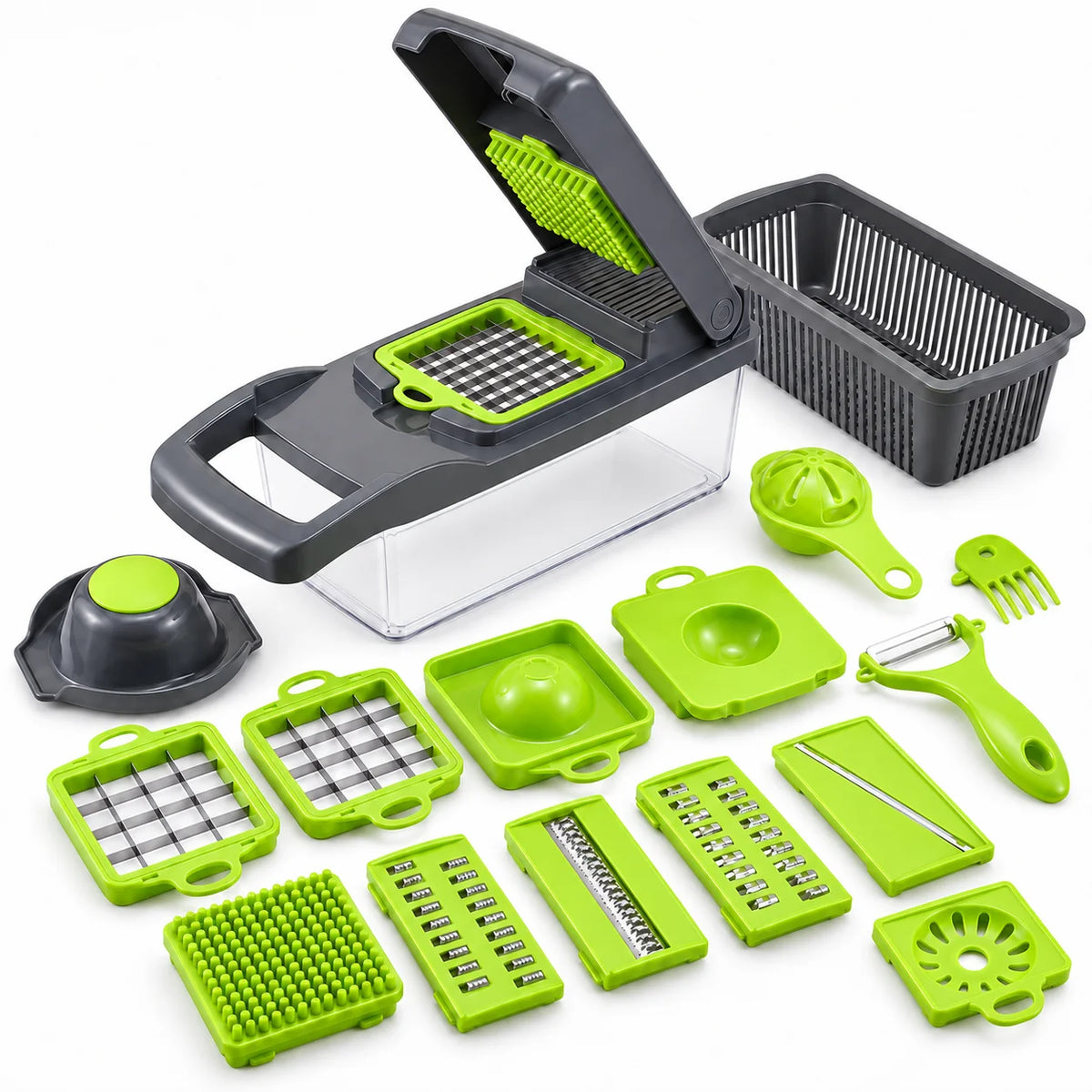 Multifunctional Vegetable Chopper With 7 Interchangeable Blades And Container