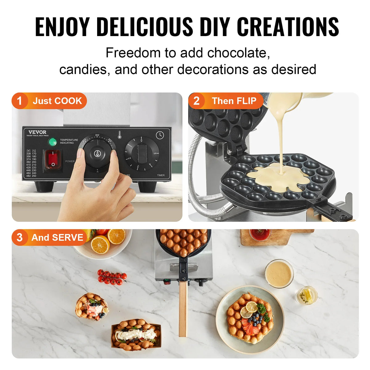 SucceBuy Commercial Rotating Bubble Waffle Maker With Dual Pans