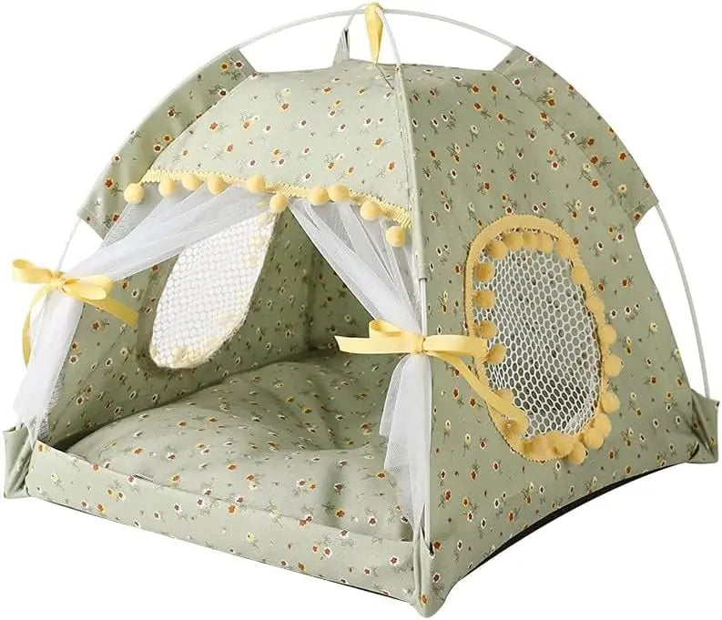 Breathable Mesh Cat Bed Tent With Removable Plush Cushion