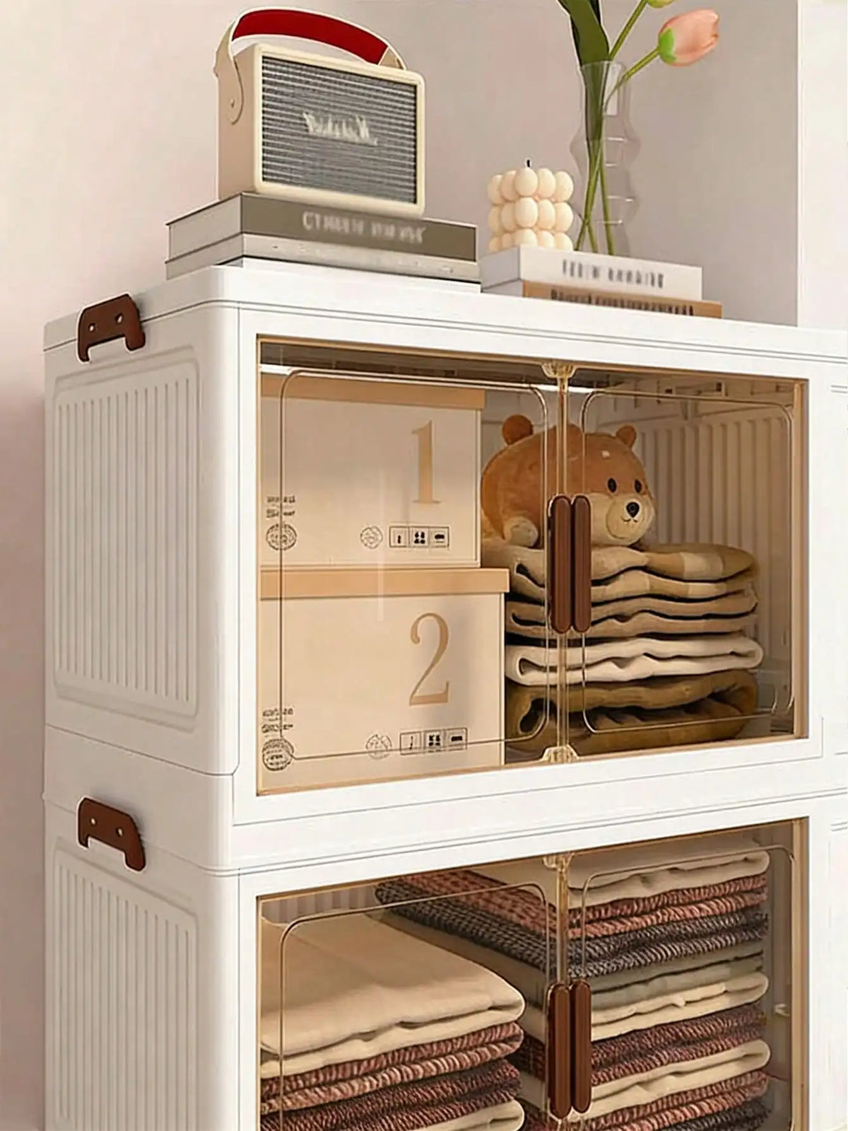 Foldable Plastic Storage Cabinet With Clear Doors And Wheels