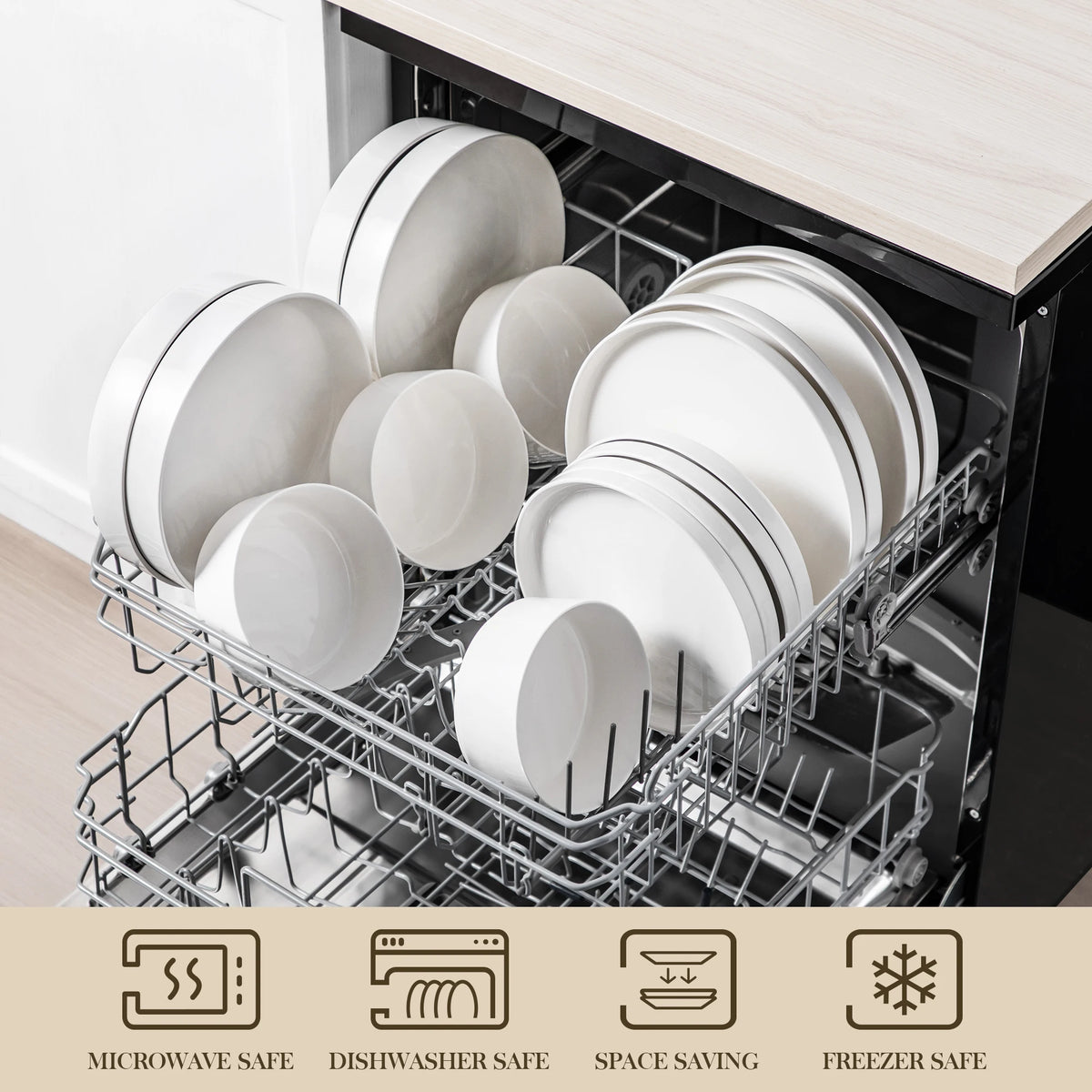 MALACASA Ceramic Dinnerware Set With Plates, Bowls And Soup Dishes