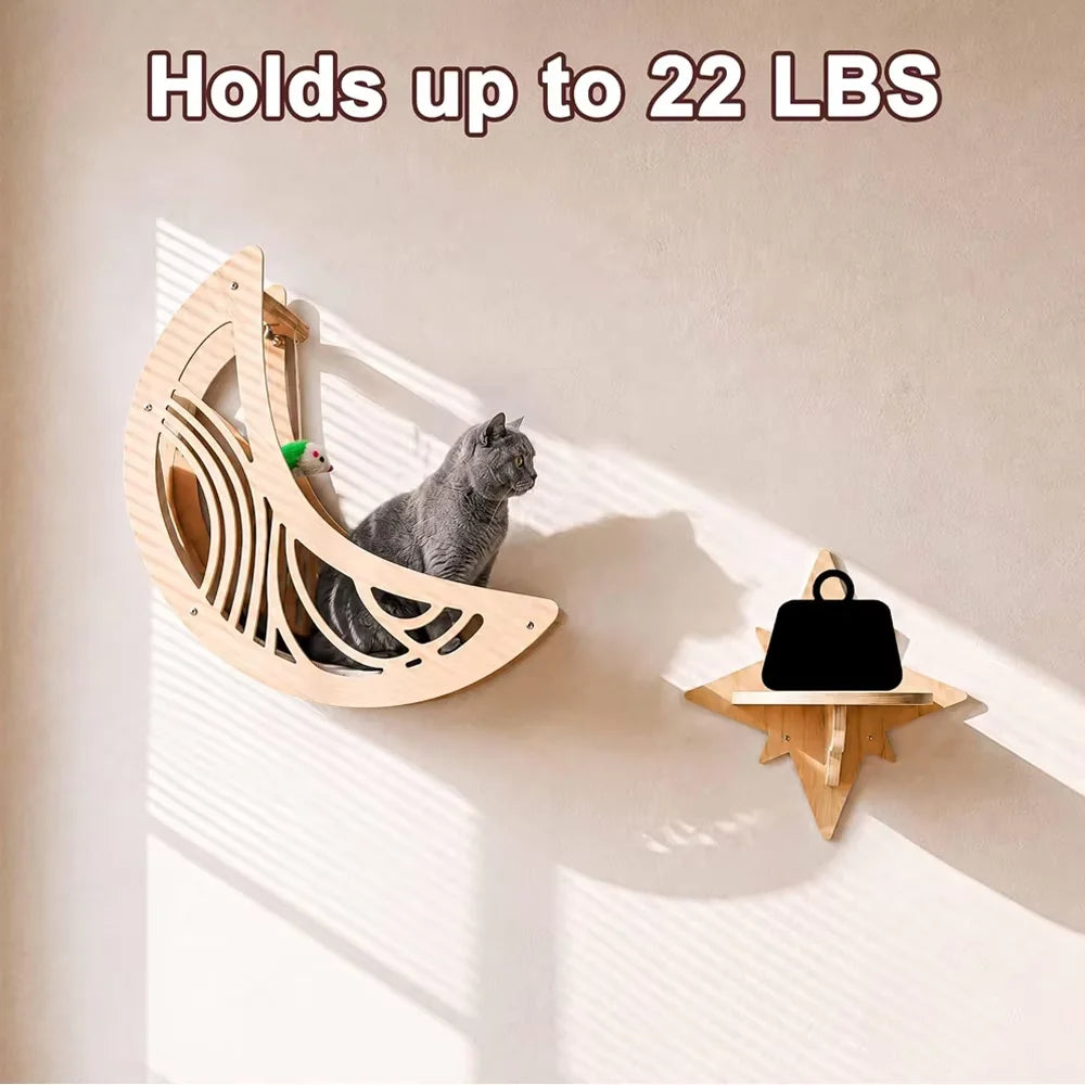 Wall Mounted Cat Shelves With Moon Hammock And Star Perches