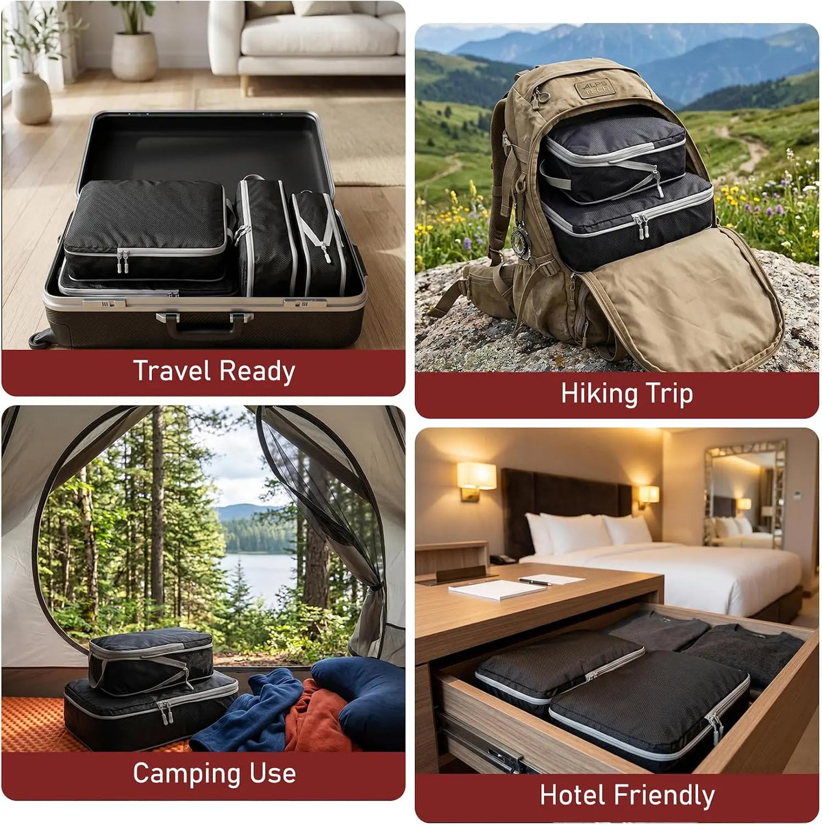 Travel Compression Packing Cubes Set for Space Saving Luggage Organization