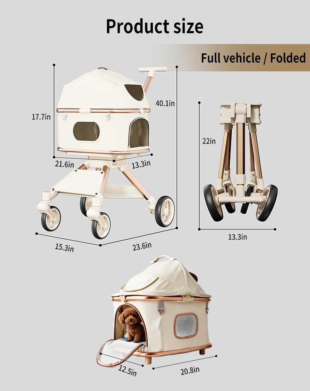 Luxury Pet Stroller for Dogs and Cats With Safety Leashes