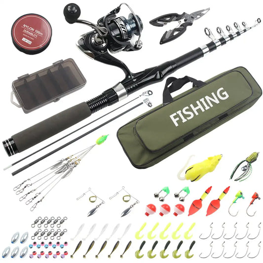 Telescopic Fishing Rod And Reel Combo Kit With Tackle Gear