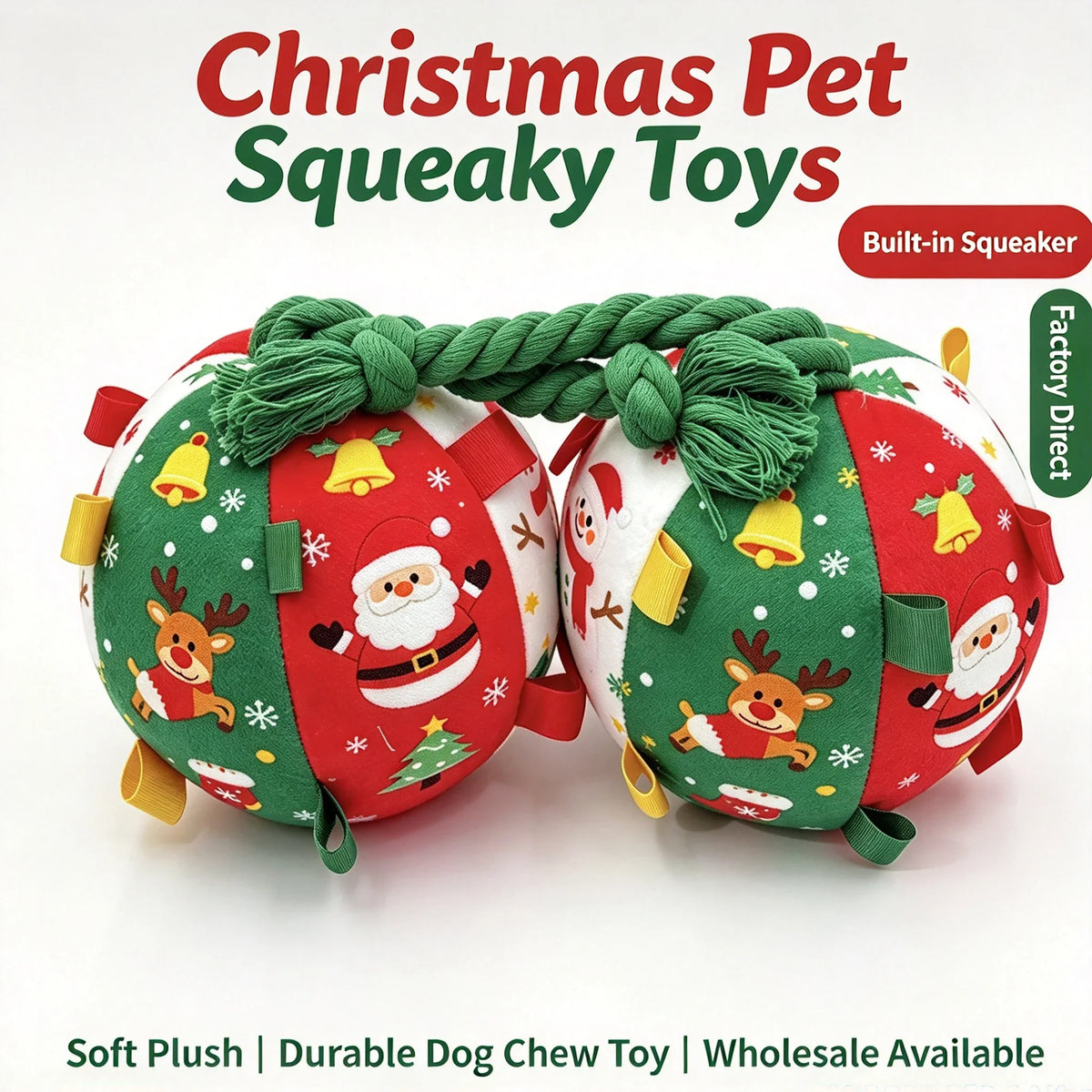 Christmas Interactive Dog Ball Toy With Bells For Fetch Training