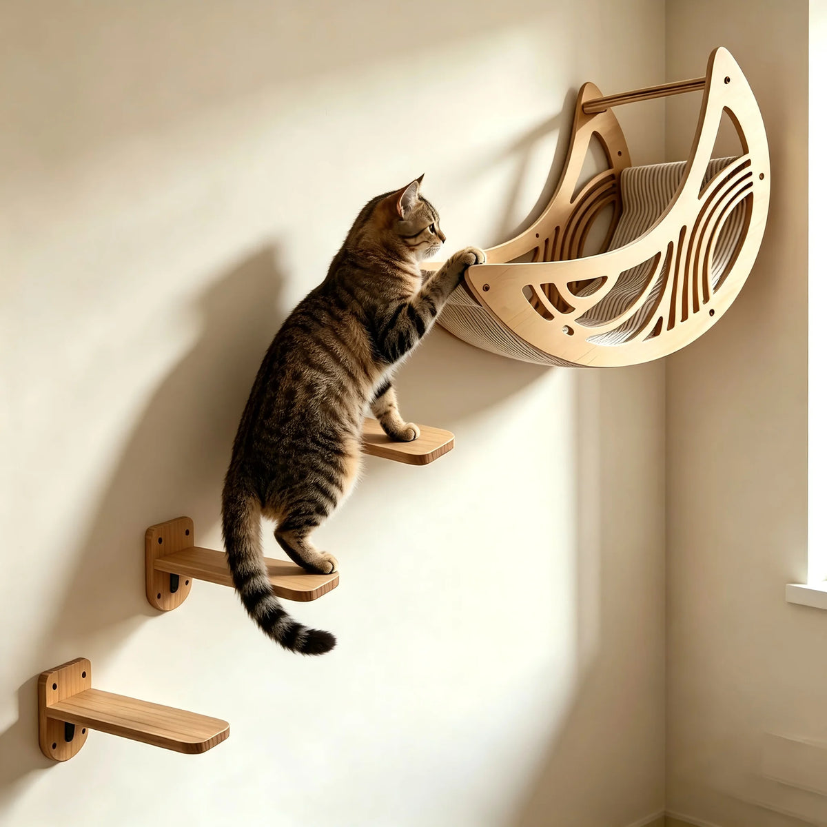 Wall Mounted Cat Shelves With Moon Hammock And Star Perches