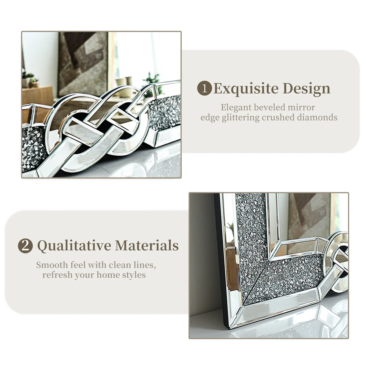 Wisfor Crushed Diamond Rectangular Vanity Mirror With Decorative Crystal Frame