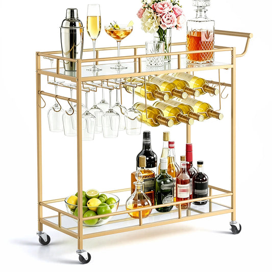 SucceBuy Two Tier Rolling Bar Cart Serving Trolley for Home