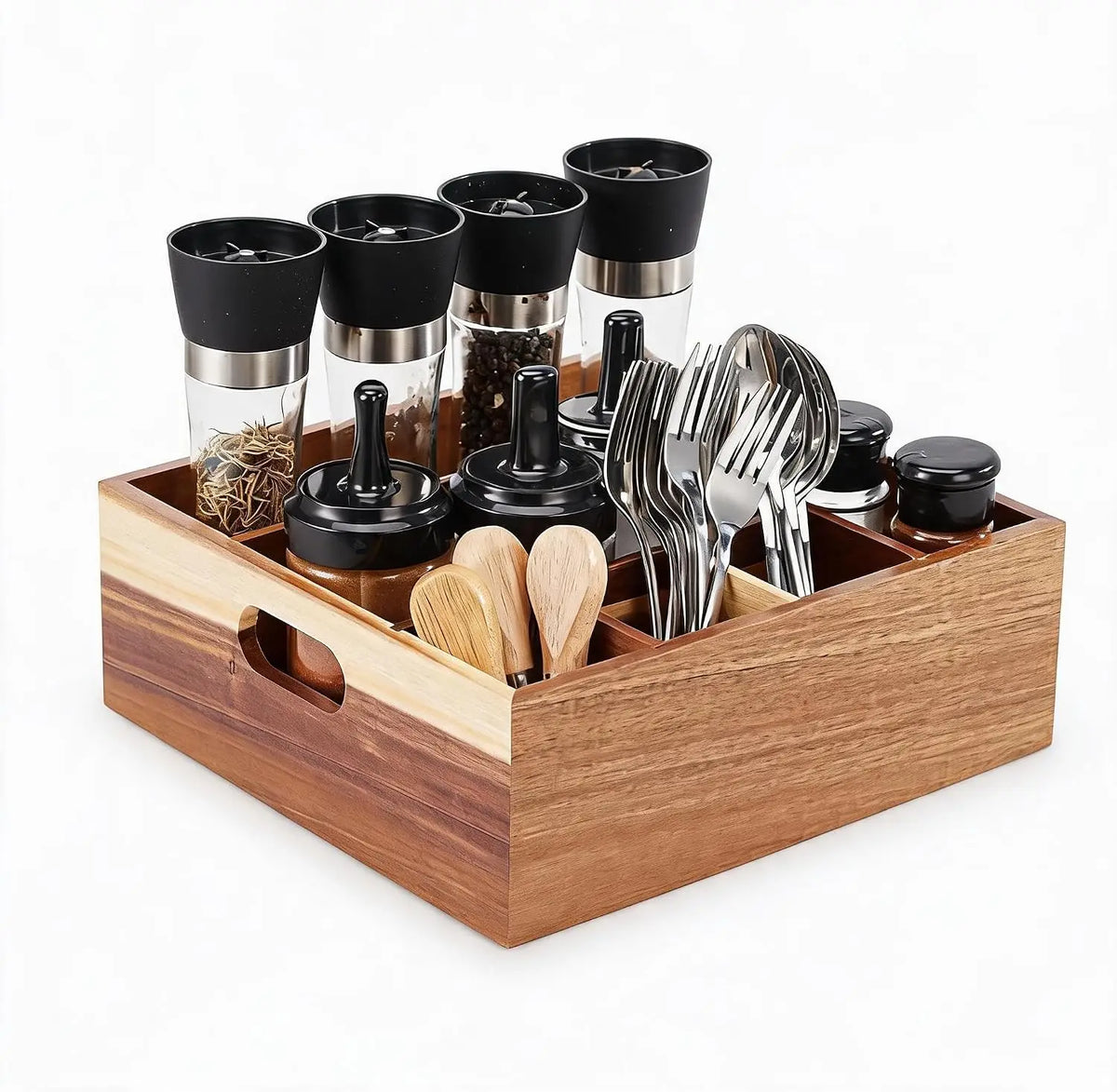 Garvee Acacia Wood Flatware Caddy With Handles And Compartments