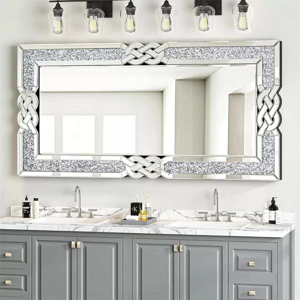 Wisfor Crushed Diamond Rectangular Vanity Mirror With Decorative Crystal Frame