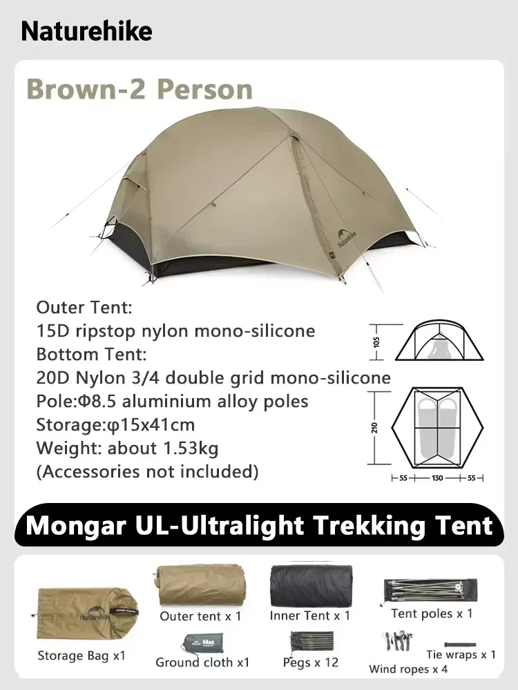 Naturehike Mongar Ultralight Waterproof Backpacking Tent for Hiking and Trekking