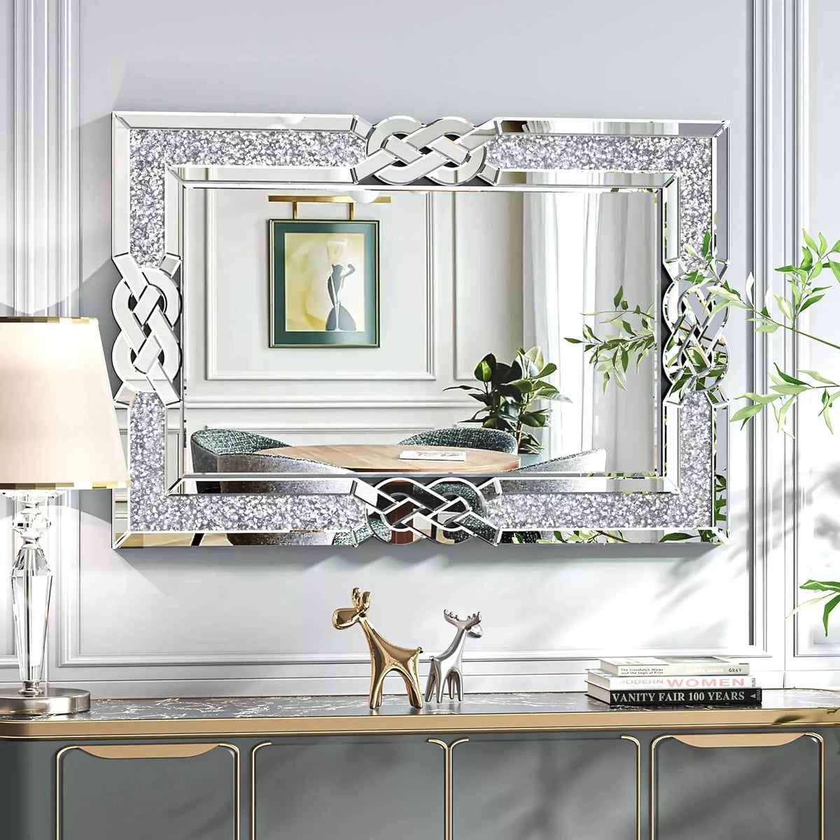Wisfor Crushed Diamond Rectangular Vanity Mirror With Decorative Crystal Frame