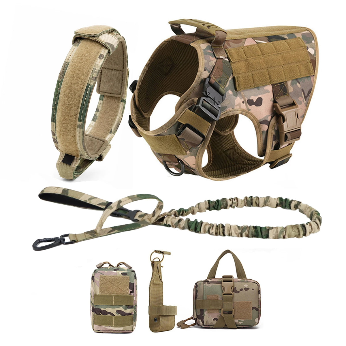 PETRAVEL Tactical Dog Harness With Leash And MOLLE Pouches