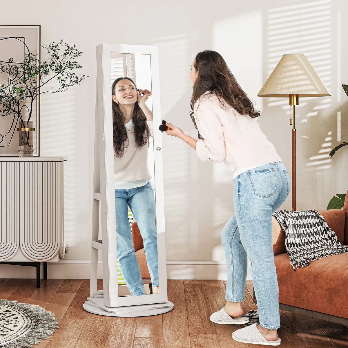 HOMCOM 360 Degree Swivel Jewelry Cabinet With Full Length Mirror