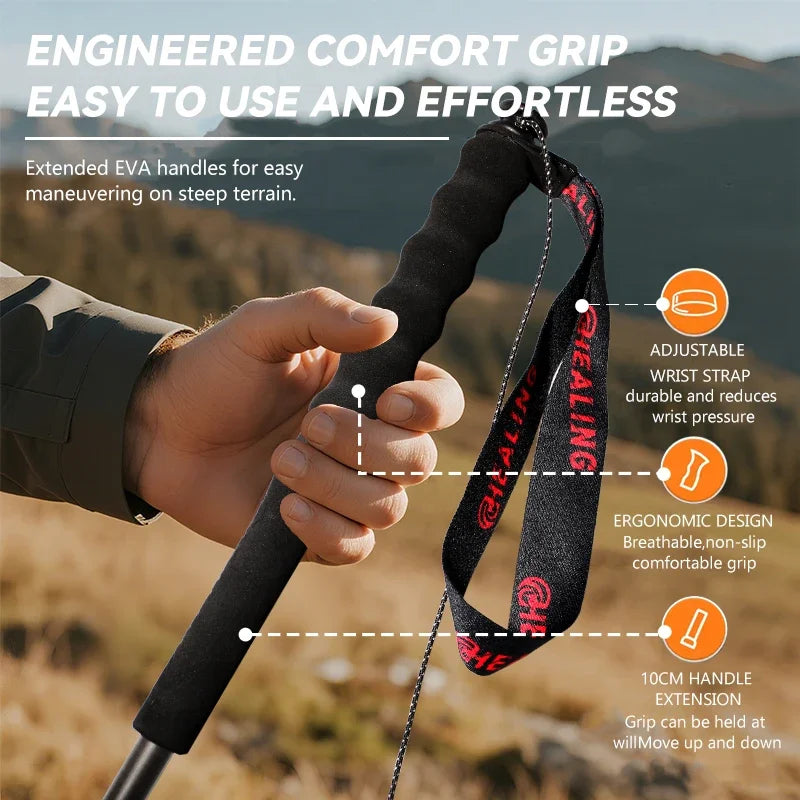 OKHEALING Ultralight Carbon Fiber Foldable Trekking Poles for Hiking